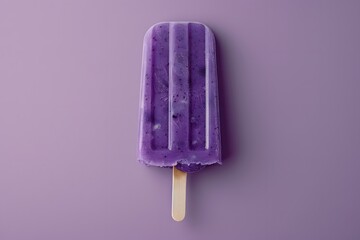 A single blueberry popsicle, perfectly positioned in a minimalist design The popsicle is the main focus with a simple white background. National Blueberry Popsicle Day