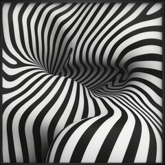 Black and White Abstract Swirl: A hypnotic optical illusion with bold stripes creating a sense of depth and movement. 