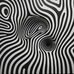 Naklejka premium Swirling into the Abyss: A mesmerizing optical illusion of black and white stripes creates a vortex, drawing the eye into its hypnotic depths. 