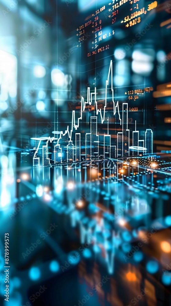 Poster abstract digital financial graph background featuring dynamic data analysis and futuristic technolog