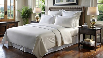 Luxurious Egyptian cotton bed sheet with high thread count and silky smooth texture, luxury, bedding, soft, comfortable, premium