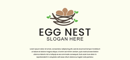 egg in bird's nest logo, with simple and elegant style premium vector
