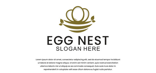 egg in bird's nest logo, with simple and elegant style premium vector