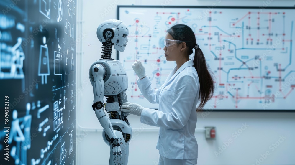 Poster a scientist is utilizing a stateoftheart laboratory to examine data on a touchresponsive digital scr