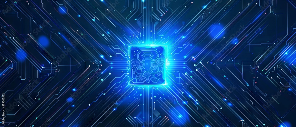 Poster ai chip and two recycle digital arrows. abstract digital ai processor in low poly wireframe with neo