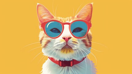 Fototapeta premium Cat wearing sunglasses, summer fun, flat design illustration