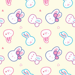 Seamless Pattern with Cartoon Rabbit Face Design on Light Yellow Background