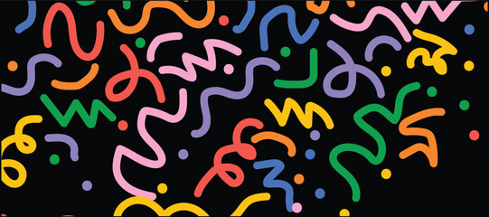 Set of fun colorful line doodle seamless pattern. Creative abstract art background collection for children or festive celebration design. Simple childish scribble wallpaper print texture bundle.