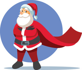 Strong Super Santa Standing with Arms Crossed Vector Cartoon. Superpower Santa showing his costume with cape 
