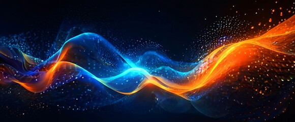 Fototapeta premium Digital science futuristic technology light rays stripes lines light background. AI generated, 3d Futuristic Cosmic Design. Technology Background. Visual Presentation on the Analysis of Big Data.