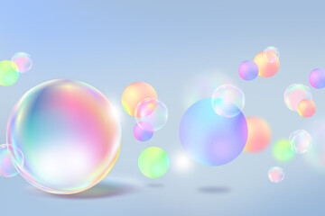 Beautiful crystal glass ball abstract bokeh with geometric circle soft light pastel on blue background for Graphic Business hitech technology digital design illustration web template backdrop bubbles