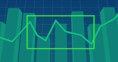 Image of neon frame over data processing on blue background