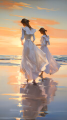 Fototapeta premium Sisters at a beach