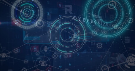 Image of digital circles and profile icons interconnecting with lines and text