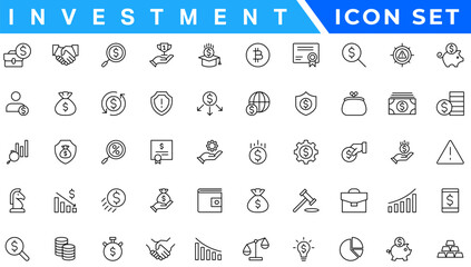 Money income line icon set. Pension fund, profit growth, piggy bank, finance capital minimal vector illustration. Simple outline signs for investment application. 30x30 Pixel Perfect Editable Strokes