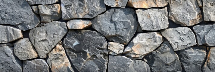 Obraz premium Gray Stone Wall Texture. Panoramic Background of Rock Mosaic Design