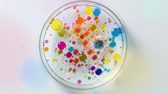 Microbe on the petri dish with white background. Microscope style. top view. For learning science, biology.