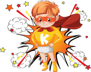 Young superhero with cape and mask