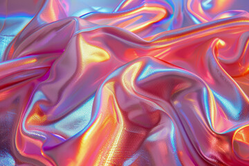 Colorful Iridescent Fabric with Vibrant Metallic Reflections in Abstract Closeup