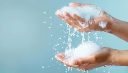 Fototapeta premium Thorough Handwashing with Soap and Water for Virus Prevention - Realistic Image of Person Washing Hands with Detailed Focus on Hygiene and Cleanliness