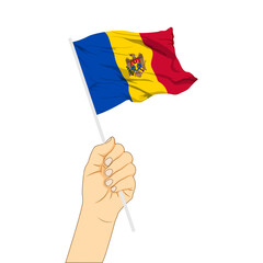 Vector illustration of Moldova flag in hand on transparent background