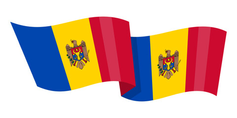 Vector illustration of wavy Moldova flag on transparent background