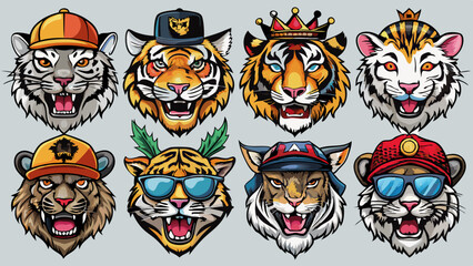 tiger head mascot design , tiger head crown vector,Tiger Head with Crown and Hat, Tiger Crown, Tiger Head Mascot, Tiger Technology, Angry Tiger
