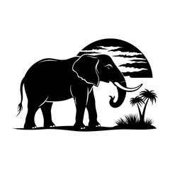 Obraz premium Elephant In Nature Silhouettes Collection