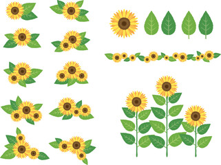 ひまわりのイラストパーツセット sunflower