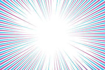 Pink blue radial comics style lines isolated on white background. speed abstract. Vector illustration