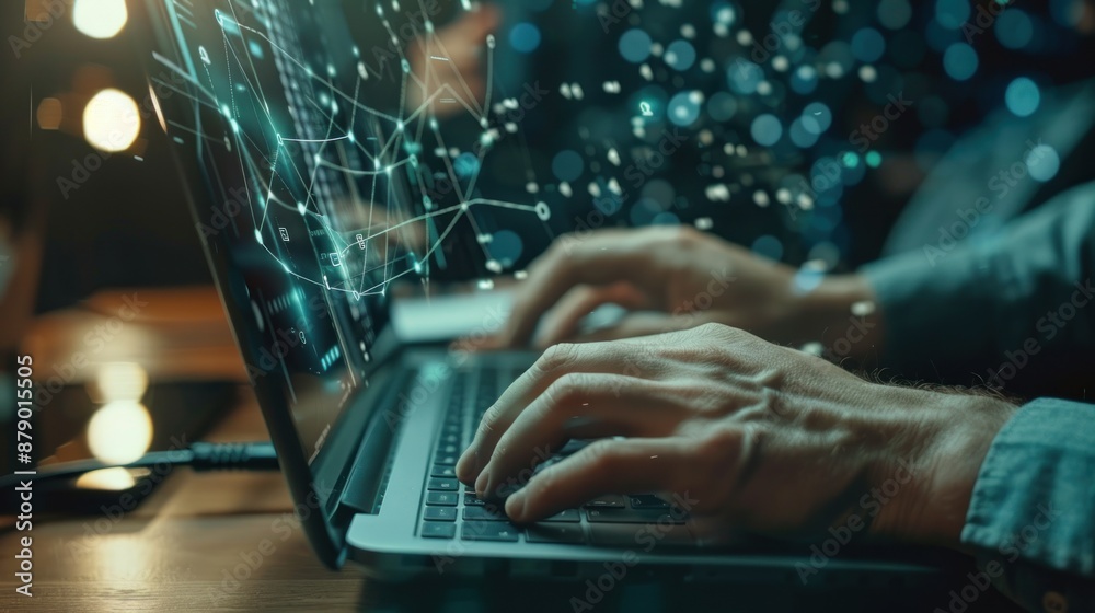 Leinwandbilder Developer Working on a Cutting-Edge Software Project with a Futuristic Interface