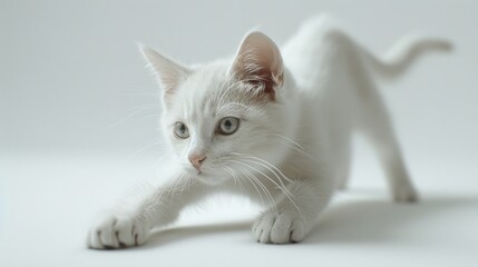 Craft a dynamic CG 3D rendering of a cat in full stretch