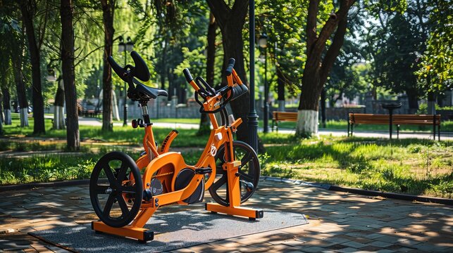 Fitness bike machine in Prundu Bargaului Park, Bistrița, Romania, 2022