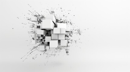 Minimalist 3D Geometric Structure on White Background in 4K Resolution, Generative Ai