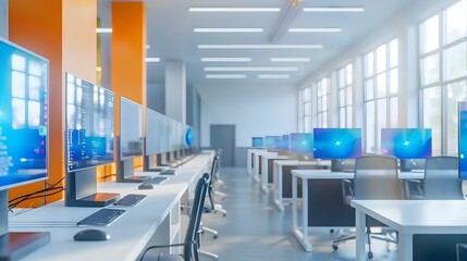 Modern Computer Lab with Bright and Engaging Workstations for Coding and Digital Learning