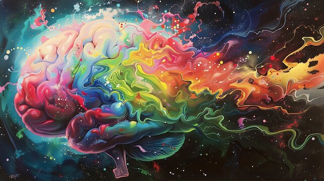 Creative Mind Explosion - Artistic Brain with Vibrant Ideas in Colorful Splash.