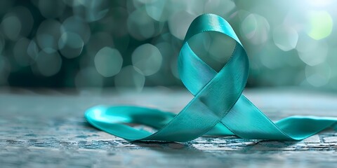 Understanding the Meaning Behind Teal Ribbons Symbolizing Awareness for Ovarian Cancer, Cervical Cancer, PCOS, PTSD, and OCD. Concept Teal Ribbons, Cancer Awareness, Ovarian Cancer, Cervical Cancer