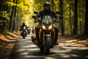 Motorcyclist skillfully maneuvering through traffic on a bustling road for swift progress