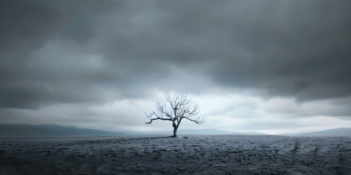 A bleak empty landscape representing despair hopelessness and isolation in existential crisis. Concept Bleak Landscape, Despair, Hopelessness, Existential Crisis, Isolation