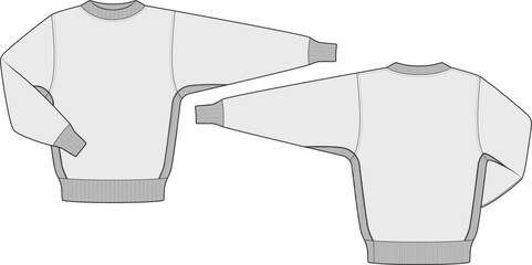 Crewneck Sweatshirt Technical Fashion Illustration Mock-up Template for Design and Tech Packs