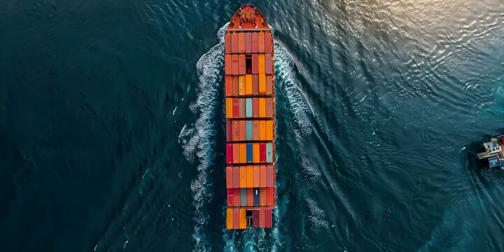Efficiently combining truck container and cargo ship transport to streamline logistics. Concept Intermodal Transportation, Trucking Logistics, Cargo Shipping, Supply Chain Efficiency