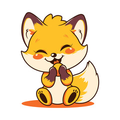 Cute Baby Fox Animal Cartoon Character Eating Biscuit with Happy Expression