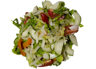 vegetable salad with cucumber and tomato on white background