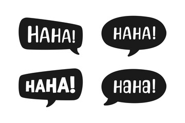 Haha laughing speech bubble sound effect different silhouette shapes collection. Cute black text lettering svg set vector illustration.