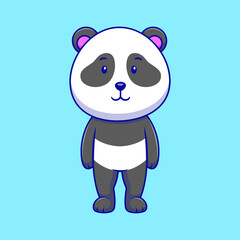 Cute Panda Standing Cartoon Vector Icon Illustration. Animal Nature. Flat Cartoon Concept.