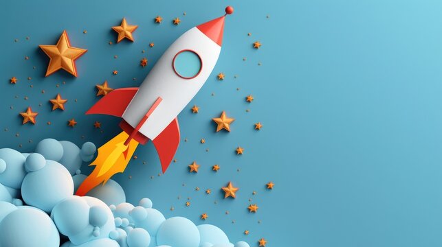 Concepts for business success with rocket on blue background a creative journey to achieve goals