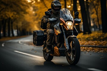 Fototapeta premium Motorcyclist maneuvering through traffic on a road among cars for efficient search relevance
