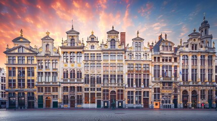 The Grand Place in Brussels, Belgium, is adorned with world heritage old and classic buildings that bask in the gentle morning light.