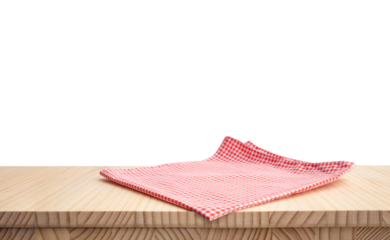 Fabric placemat  cloth on wood table top background.