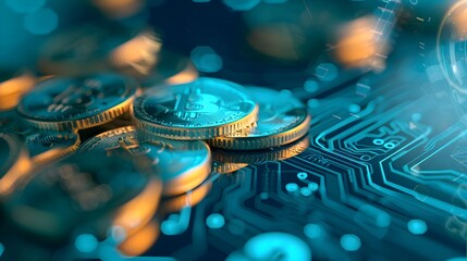 Fototapeta premium Futuristic Cryptocurrency Payment System with Holographic Digital Wallets